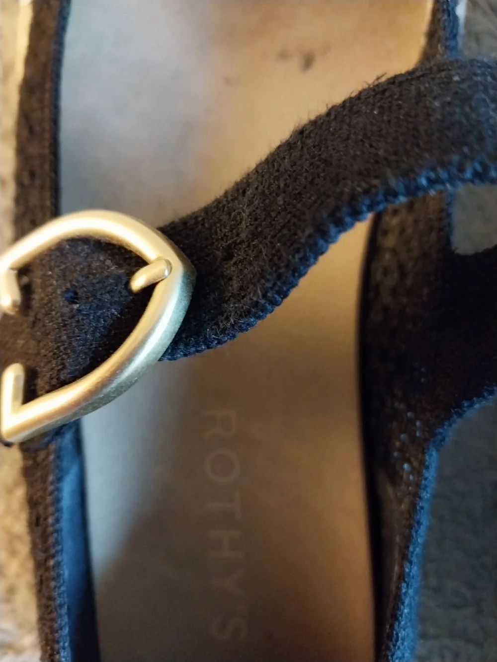 Rothy's Black Mary Jane Espadrilles with Gold Buckles